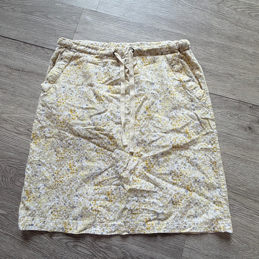 Eddie Bauer Women XS Yellow Floral Dot Drawstring Skirt Cotton Rayon 21205401